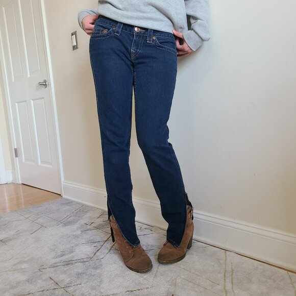 Vintage Y2K True Religion Gwen Jeans  Made in USA  Size 28 Low Rise Zippers - Picture 1 of 13